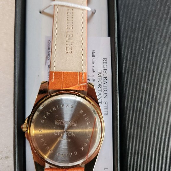 Manhattan Watch By Croton Genuine Leather Orange Ladies Watch - Picture 4 of 4